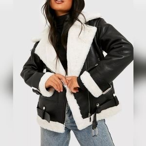 Faux leather aviator jacket (petite)